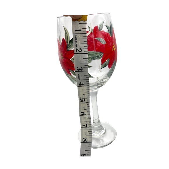 Set of 2 Hand-Painted Poinsettia Water Goblets, 9" Tall x 3.25" wide - Picture 3 of 4